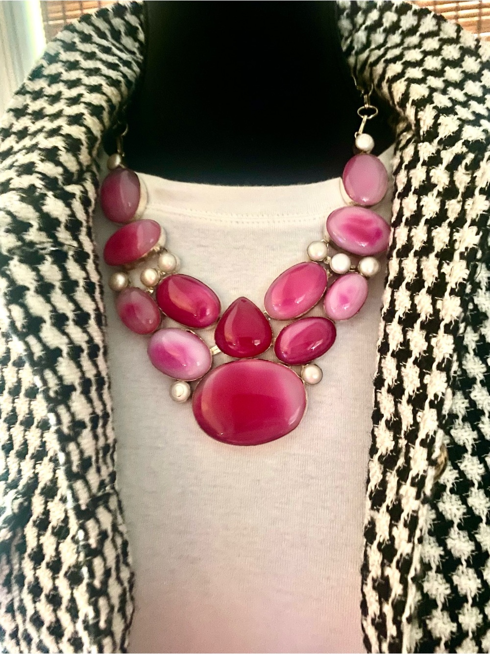 Pink Agate Statement Bib Necklace